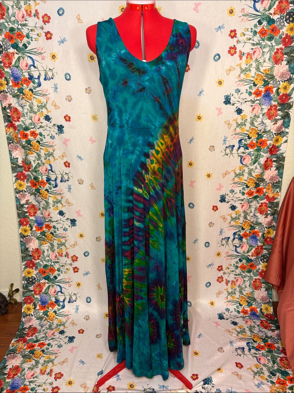 Jayli - Turquoise Tie-Dye Sleeveless Maxi Dress w/ Scoop Back Festival Dance Fun